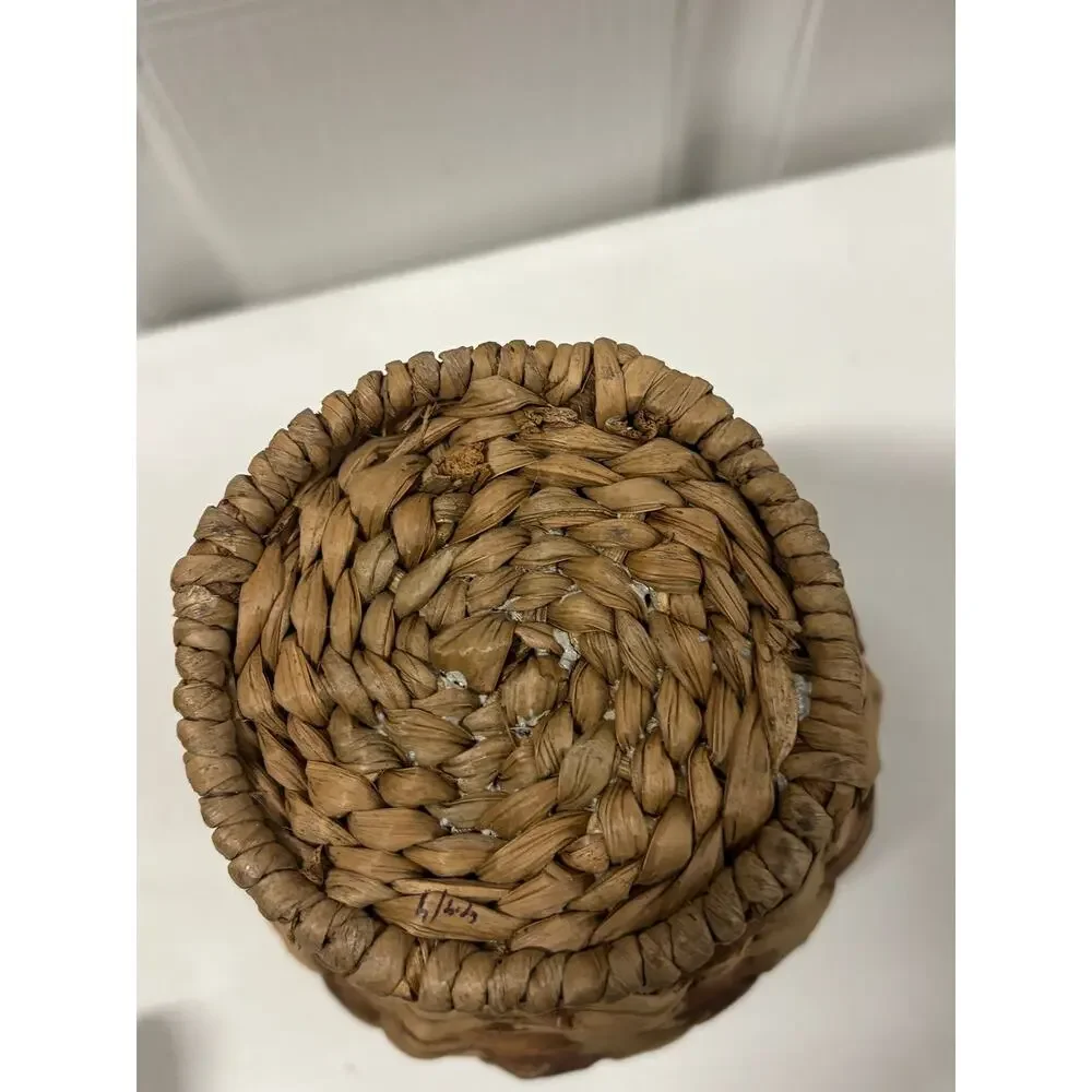 Vintage Woven Fiber Pitcher Vase 8” Rustic Cottage Dried Flower Basket Decor
